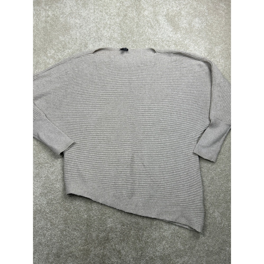 Express Metallic Ribbed Sweater L Beige Asymmetrical Batwing Shimmer Chic Party
